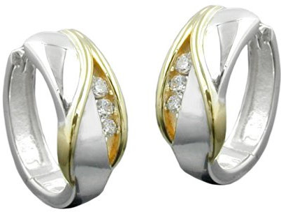 Schmuck Ohrschmuck Ohrringe Creole bicolor Zirkonia aus 925 Silber 17 x 7 mm