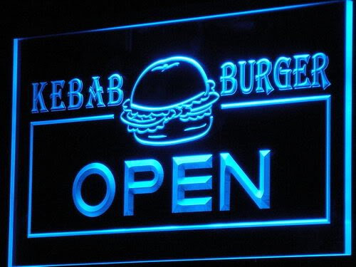 Enseigne Lumineuse i167-b OPEN Kebab Burger Cafe Fast Food Neon Light Sign