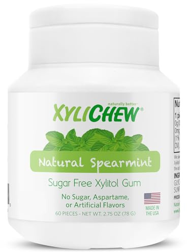 Xylichew Xylitol Gum - Sugar Free Chewing Gum - Spearmint, 60 Count