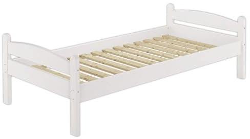 Erst-Holz® Kieferbett weiß Einzelbett 80x200 Massivholzbett Jugendbett Futonbett mit Rollrost 60.32-08 W