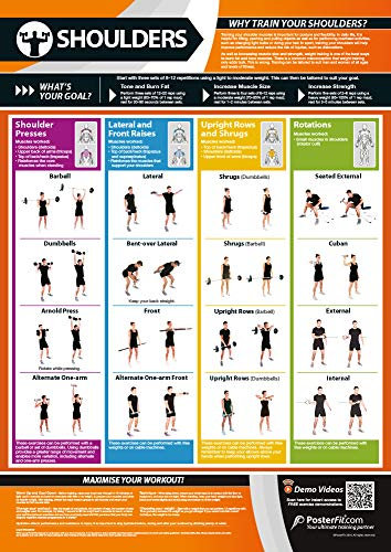 Schultertraining | Komplettes Training verbessert Krafttraining | laminiertes Poster für Fitnessstudio und Zuhause | inklusive Online-Video-Trainingsunterstützung | Größe – 594 mm x 420 mm (A2) | verbessert die persönliche Fitness