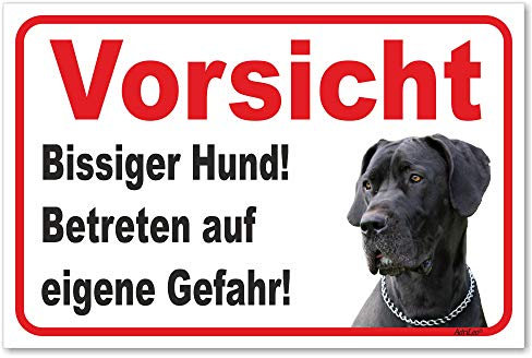 AdriLeo Schild - Vorsicht Deutsche Dogge - Bissiger Hund - (20x30cm) / Graues Fell Achtung Hund Wachhund deutscher Hund robust langlebig UV-beständig wetterfestes Warnschild