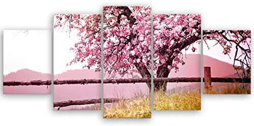 ge Bildet® Quadro su Tela con Lo Sconto Estate Pflanzen Bilder Frühlingsbaum Natur Baum Rosa Pink - 150x70 cm 5 Parti - Direttamente dalla Germania - Made in Germany 2207 A