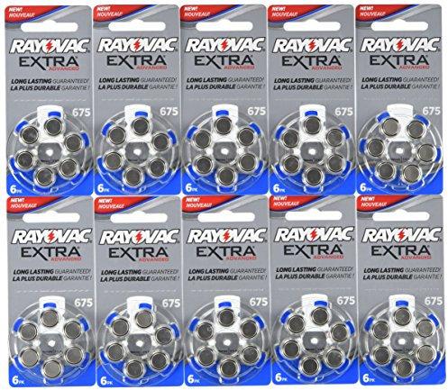Rayovac Lot de 60 piles pour appareils auditifs sans mercure Taille : 675
