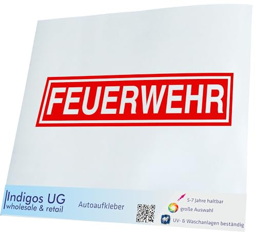 INDIGOS UG Auto Aufkleber Auto - 210x50 mm - Feuerwehr - rot - konturgeschnittener Autoaufkleber ohne Hintergrund - Selbstklebender Sticker für Auto, Fenster, Bus oder LKW - UV-beständig & wetterfest