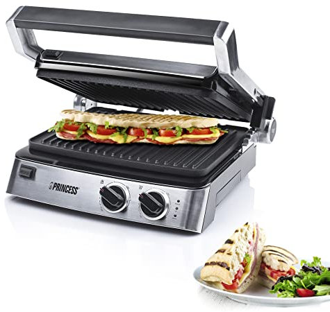 Princess Kontaktgrill/ Sandwichmaker – 180° aufklappbar mit zwei einstellbaren Thermostaten, 117300, Weiß