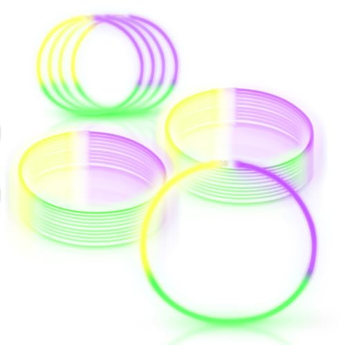 Windy City Novelties 22” Glow Stick Necklaces – 50 Pack for Summer Parties, Camping & July 4th Celebrations (Yellow/Purple/Green)