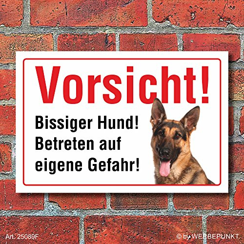 Warnschild Schäferhund Bissig 300 x 200 mm | 3 mm Alu-Verbund, wetterfester UV-Direktdruck, robust und langlebig, Made in Germany