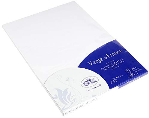 G.Lalo 43350L Doppelkarte Vergé de France (perfekt für Ihre Einladungen, 210 g, DIN C5, 21 x 29,7 cm mit Falz, 25 Blatt) extra weiß