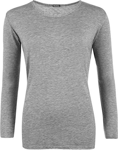 WearAll Ladies Long Sleeve T-Shirt Top Womens Plus Sizes Grey 20/22