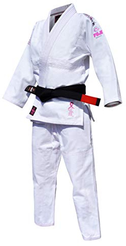 FUJI All-Around Brazilian Style Jiu Jitsu Uniform, White (Pink Lettering), Size WC1