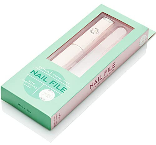 Hochwertige Nagelfeile aus Kristallglas mit Etui - für echte und Acrylnägel - zur Maniküre und Pediküre - Geschenkidee für Damen - Rosa