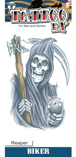 Tinsley Transfers The Reaper 8 Ball Temporary Tattoo Biker Halloween FX Makeup