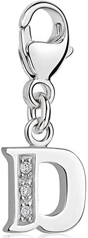 Materia Buchstabe D Anhänger Silber 925 mit 3 Zirkonia - Alphabet Charms C54