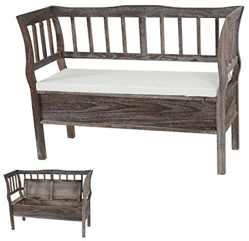 Mendler Sitzbank T207, Bank Truhenbank Holzbank Aufbewahrungstruhe, Staufach Kissen Holz 119cm - braun, Shabby