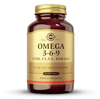 Solgar Omega 3-6-9 Softgels - Pack of 60 - Blend of Premium Fish, Flax and Borage Oils – Specially formulated ratio - Molecularly distilled to remove mercury, PCBs and heavy metal contaminants