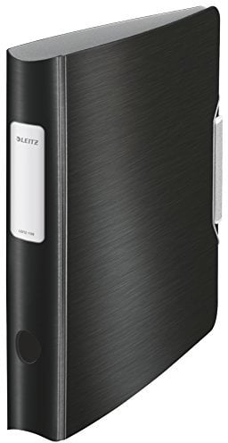 Leitz Qualitäts-Ordner 180° Active Style, A4, Schmal, Satin Schwarz, Abgerundeter Rücken mit 6,5 cm Rückenbreite, Gummibandverschluss, Leichtes Polyfoam, 11090094