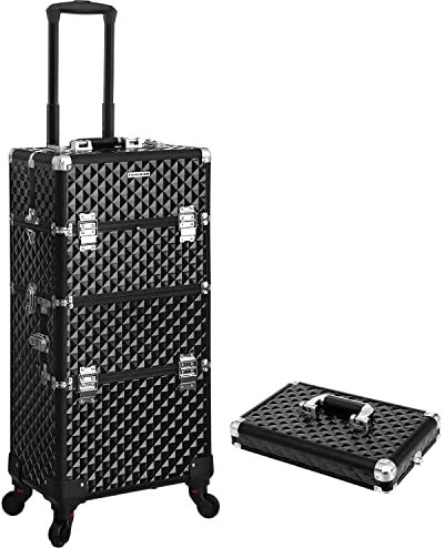 SONGMICS Trolley, Make-up Koffer, Kosmetikkoffer, für Nageldesign, Make-up Organizer, Koffer mit Tragebox, schwarz JHZ04B