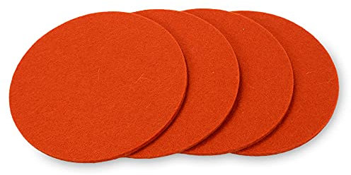 filzbrand Filz Untersetzer rund für Gläser, Filzuntersetzer 4 Stück (4er Set), Ø 10 cm in orange, 3 mm dick, Glasuntersetzer, Getränkeuntersetzer aus Designfilz 100% Wolle – Made in Germany