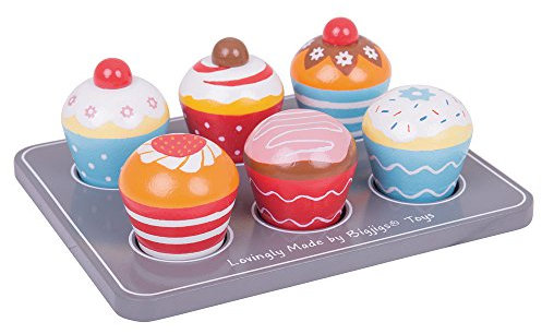 Bigjigs Juguetes de Madera Tortas de la Taza y la Bandeja de Mollete de Madera - Juego de Alimentos y rol de Juegos para ni?os