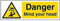 V Safety 63034AX-S Danger Mind Your Head Sign, Landscape, Self Adhesive Vinyl, Black/Yellow, 300 mm x 100 mm