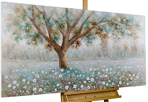 KunstLoft Leinwandbild | 100% HANDGEMALT | 140x70cm | Gemälde 'Baumflüstern' | Wald & Bäume | Weiß Braun | Wandbild Wohnzimmer