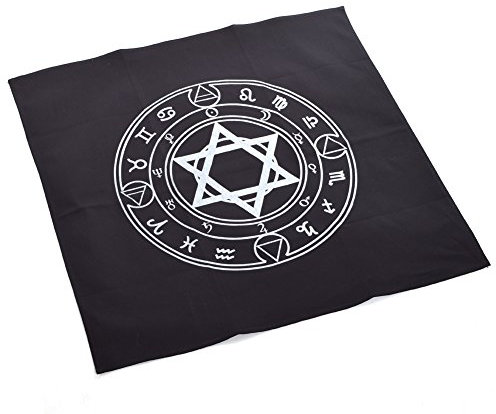 BLESSUME Autel Tarot Nappe Carré Noir Wiccan Hexagram Tapisserie