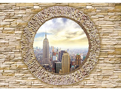 Runa Art Fototapete Fenster New York 352 x 250 cm Vlies Tapeten XXL Moderne Wandtapete Wohnzimmer Schlafzimmer Gelb 9109011a