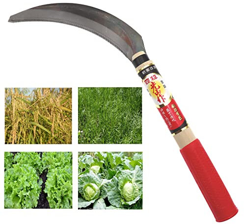 豊稔企販(HOUNEN KIHAN) Falcetto Manuale Giapponese in Acciaio SK-5 Manico in Gomma Falce per La Raccolta di Ortaggi Soia Potatura Erba Diserbo Falci Falcetti Attrezzo da Giardinaggio Prodotto in Giappone