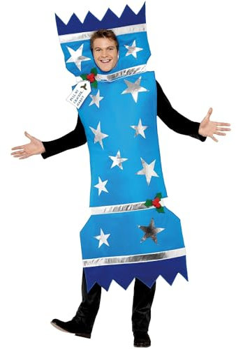 Smiffys Christmas Cracker Costume, Blue with Tabard, Christmas Adult Fancy Dress, Santa Dress Up Costumes