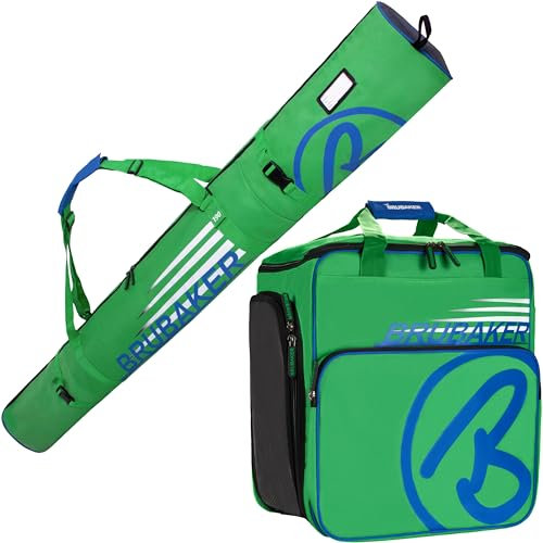 Brubaker Borsa Porta Scarponi con Scomparto Casco et Sacca da Sci Colore Verde/Blu 190 cm