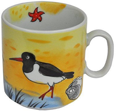 Helina Tilk Sylt Henkelbecher stapelbar mit Strandläufer und Austernfischer Porzellan handbemalt