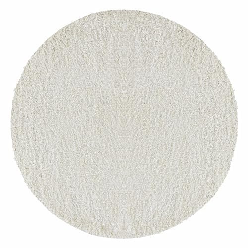 Teppium Moderner Hochflor Teppich Wohnzimmer 200 cm Rund Creme - Shaggy Flauschiger Teppich, Extra Weich, Pflegeleicht und Einfarbig - für Schlafzimmer, Küche und Esszimmer