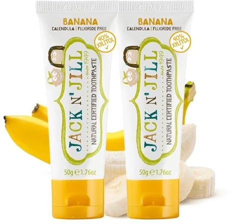 Jack N' Jill Kids Natural Toothpaste, Made With Natural Ingredients, Helps Soothe Gums & Fight Tooth Decay, Suitable From 6 Months+ - Banana Flavour 2 x 50g