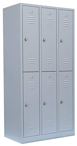 Lüllmann 6 Fächer Spind Schließfachschrank komplett montiert grau 180x88,5x50cm (HxBxT) Spindschrank Kleiderspind Umkleideschrank 520230