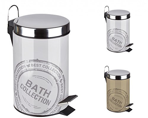 Sanwood Treteimer Vintage 3l mit Retro-Druck - Deckel aus Edelstahl, Farbe:Grau