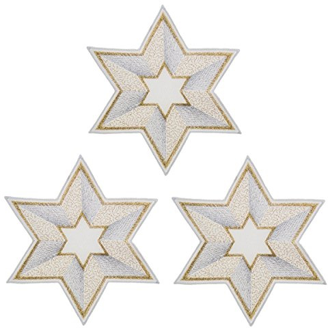 Plauener Spitze Deckchen Stern in verschiedenen Größen und Designs (15 cm ecru-silber-gold 3er Set)