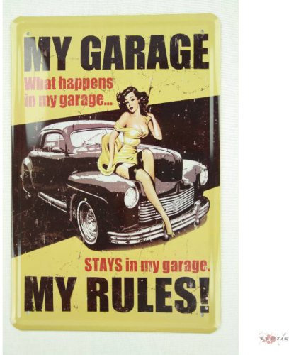 Blechschild My Garage My Rules 32x41 cm Made in USA tin sign enseignes en metál Metallschild Retro Werbung Blechschilder