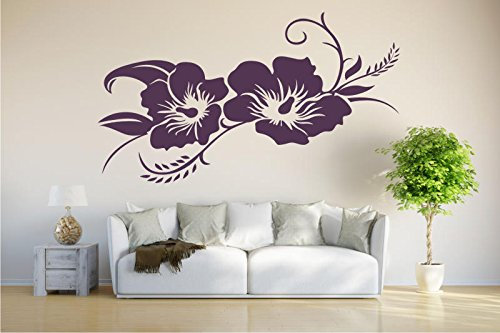 INDIGOS UG - Wandtattoo Wohnzimmer - Wandaufkleber Hibiskusblüte - Hibiskus - 120cm x 64cm aubergine - Aufkleber Kinderzimmer Schlafzimmer Küche Badezimmer Büro Dekoration
