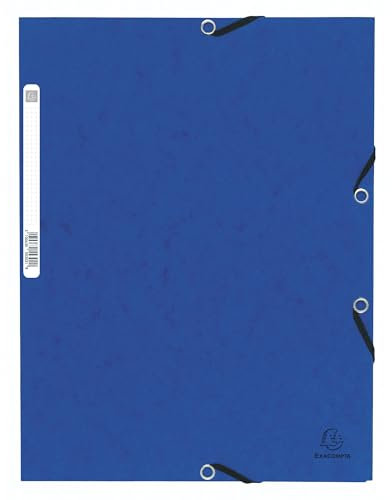 Exacompta - Ref 55302E - Elasticated 3-Flap Folders - Suitable for Holding A4 Documents, 355gsm Glossy Card, Label on Back for Identification - Blue (Pack of 10)