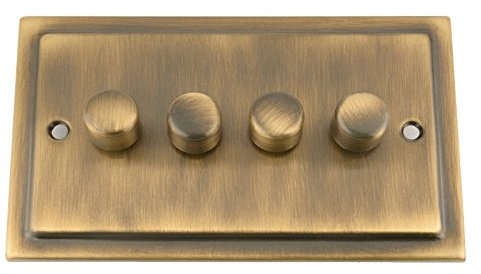 Light Dimmer Switch 4 Gang 2 Way 10 Amp - Push On/Off 400W - Victorian - Antique Brass