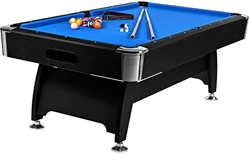 GAMES PLANET 7 ft Billardtisch Premium“ + Zubehör, 9 Farbvarianten, 214x122x82 cm (LxBxH), schwarzes Dekor, blaues Tuch