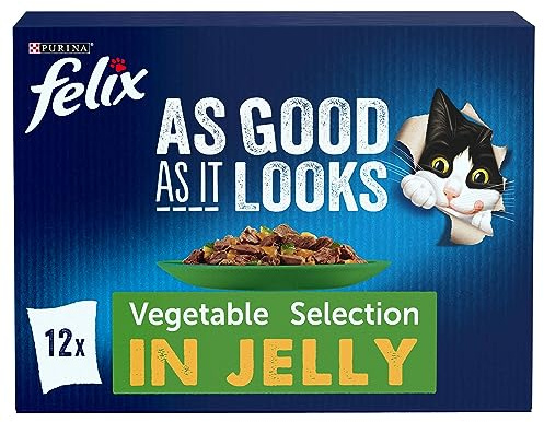 FELIX As Good As it Looks Vegetable in Jelly Wet Cat Food 12x100g (Pack of 4)
