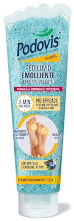 Podovis, Pediluvio Beruhigender Samt-Effekt, weiche und glatte Füße, Entfernung von Hühneraugen und Hühneraugen, beseitigt Verdickungen der Haut, Massage- und Peeling-Effekt, 150 ml