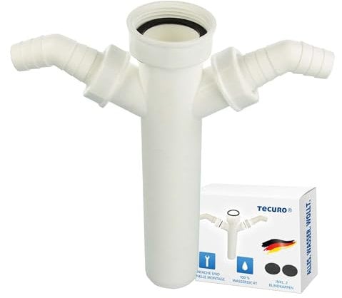 tecuro Tauchrohr für Spülensiphon Ø 40 mm, Anschluss 1 1/2 Zoll, Länge 200 mm, kürzbar,mit 2 Geräteanschlüssen - Kunststoff weiß - 58727