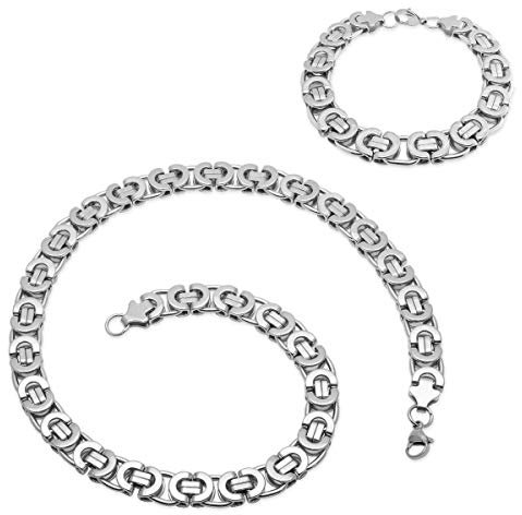 Soul-Cats Flache Königskette & Armband/Panzerkette/Herren-Kette aus Edelstahl in Silber, Breite: 12 mm, Länge ca. 55 cm