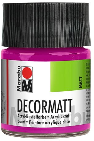 Marabu 14010005014 - Decormatt Acryl Magenta 014, 50 ml, samtmatte Acrylfarbe auf Wasserbasis, cremig und farbintensiv, speichelfest, wetterfest, zum freien Malen und Schablonieren