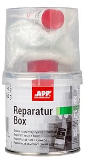APP Reparatur Box - Kit réparation carrosserie Voiture | Kit resine Polyester + Fibre de Verre + durcisseur | Réparations Nautiques, carrosserie Auto, Motos, Camping-Car | 250 g