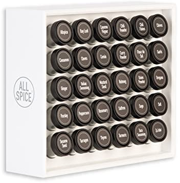 AllSpice Gewürzregal aus Holz, inkl. 30 Gläser 118 ml, Mattweiß