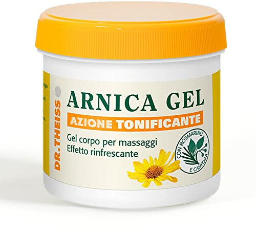 Dr Theiss Arnica Gel Rapido - Gel Massaggi ad Effetto Rinfrescante per la Pelle del Corpo 200 ml - Per Massaggio Cervicale, Mani, Schiena, Piedi e Ginocchia, con Canfora, Olio di Rosmarino e Mentolo